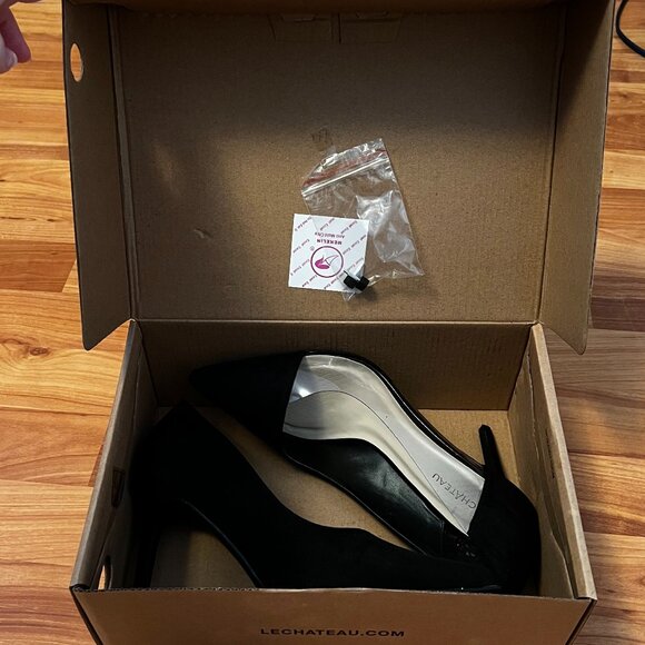 LE CHATEAU Black Suede Clear Side High Heel Pointed Toe Stilettos - Size 8.5 - Picture 10 of 12